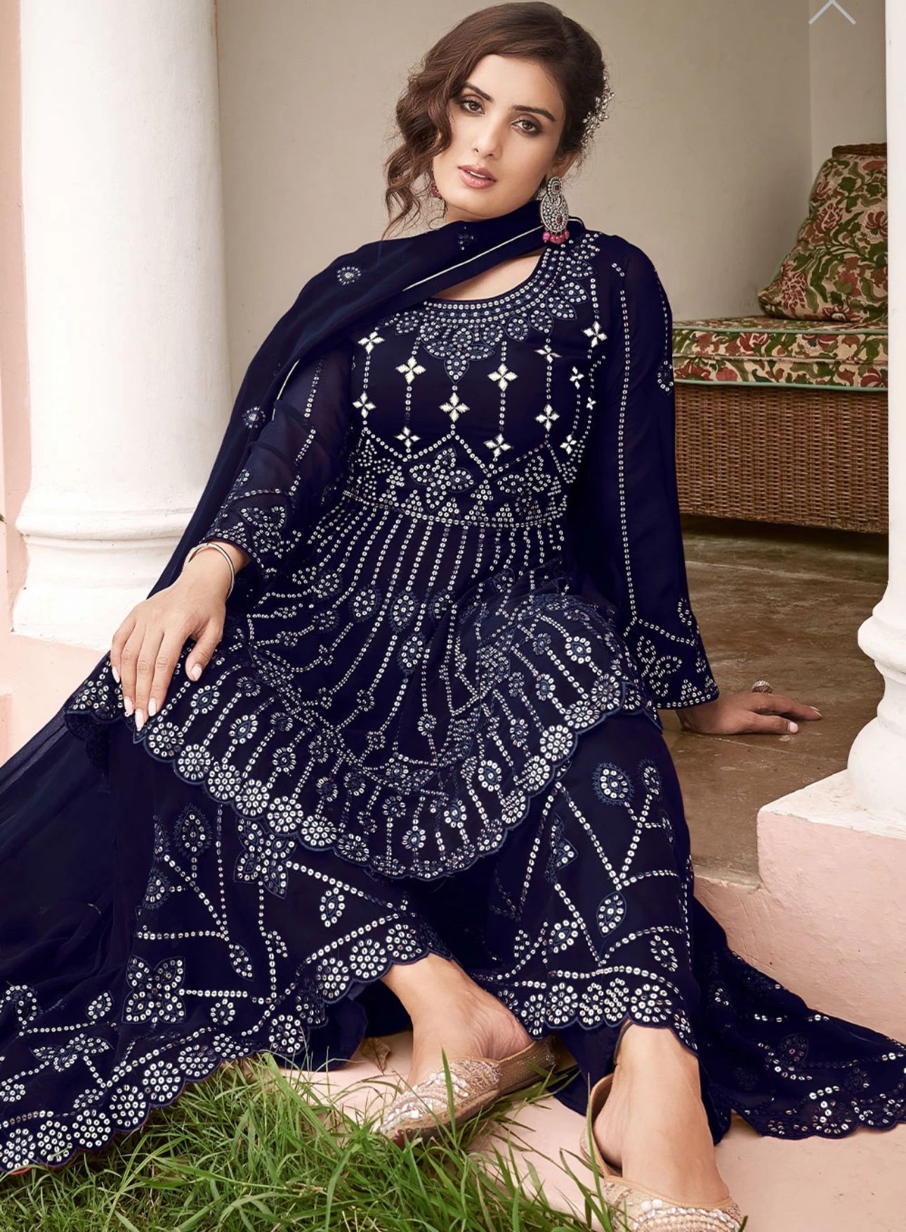 Sequins Embroidered Georgette Sharara Suit in Germany