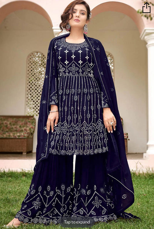 Sequins Embroidered Georgette Sharara Suit in Germany