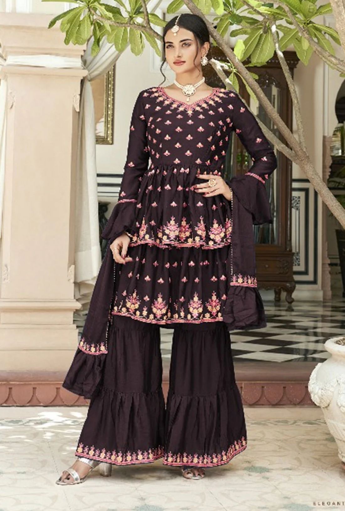 Chinnon with heavy Embroidery Suit Set In Germany
