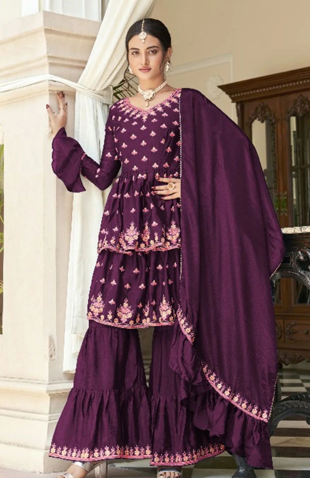 Chinnon with heavy Embroidery Suit Set In Germany