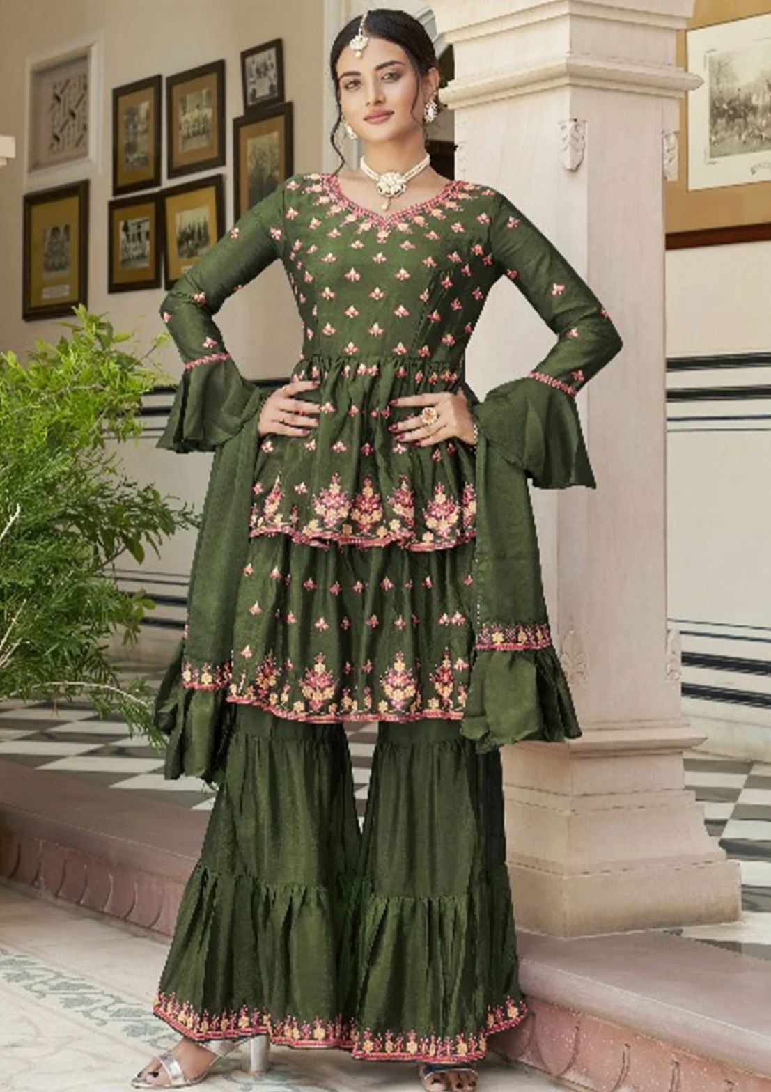 Chinnon with heavy Embroidery Suit Set In Germany