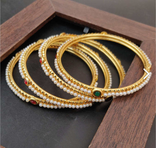 Mad Club elegant pearls studded gold plated 4 pcs bangles set in Munich
