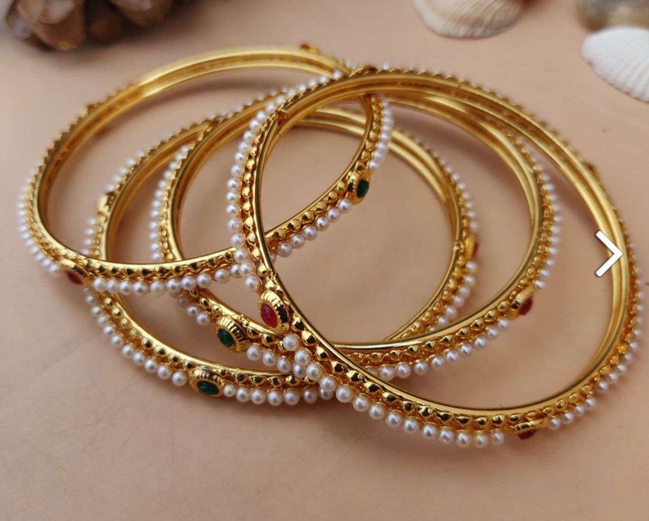 Mad Club elegant pearls studded gold plated 4 pcs bangles set in Munich
