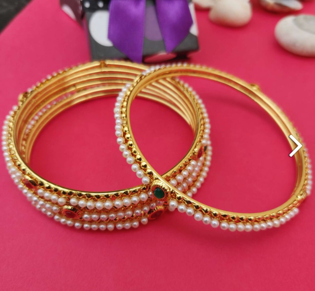 Mad Club elegant pearls studded gold plated 4 pcs bangles set in Munich