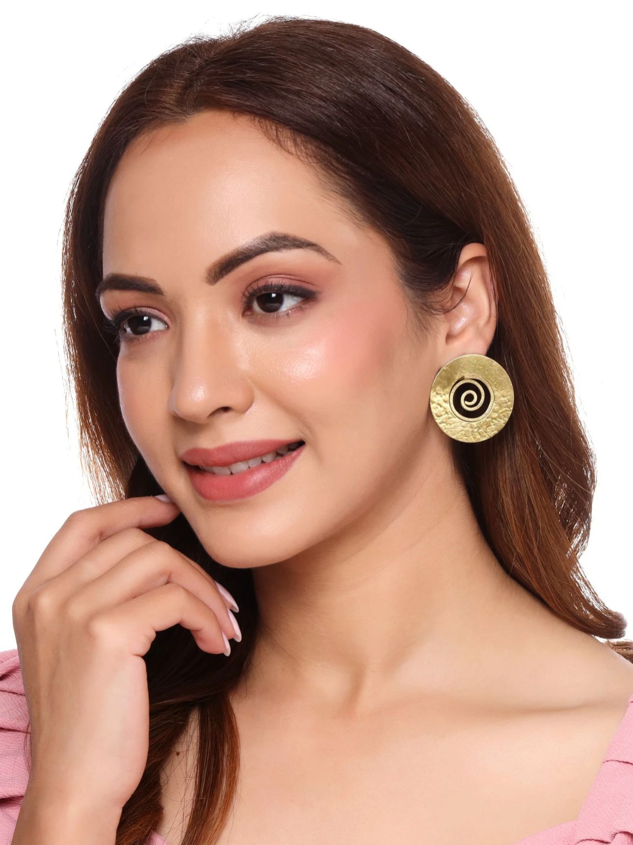 Brass Handmade Spiral Work Round Shape Stud Earring in Germany
