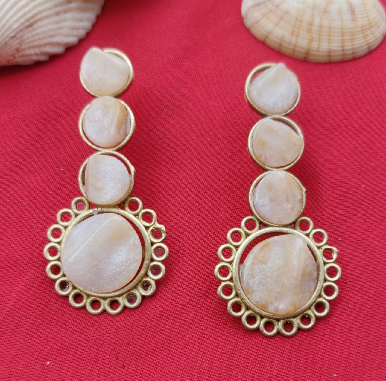 Contemporary Brass Handmade Elegant White Druzy Stone Dangle Earrings in Berlin