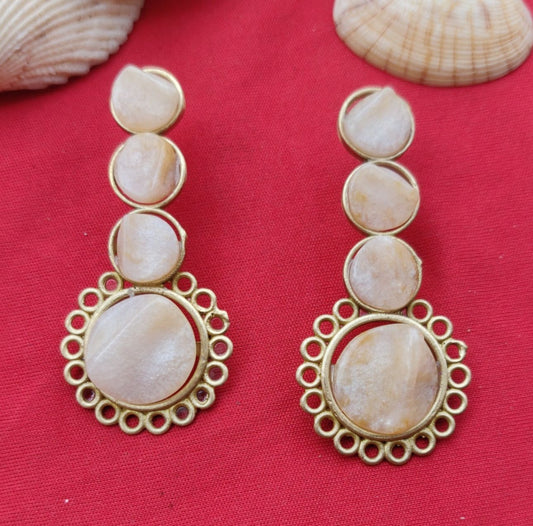 Contemporary Brass Handmade Elegant White Druzy Stone Dangle Earrings in Berlin