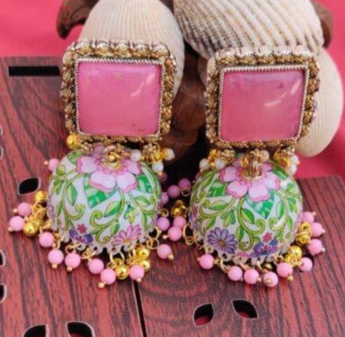 Handpainted Meenakari Work Gold Plated Mogra Fitted Pearl Earring in Munich