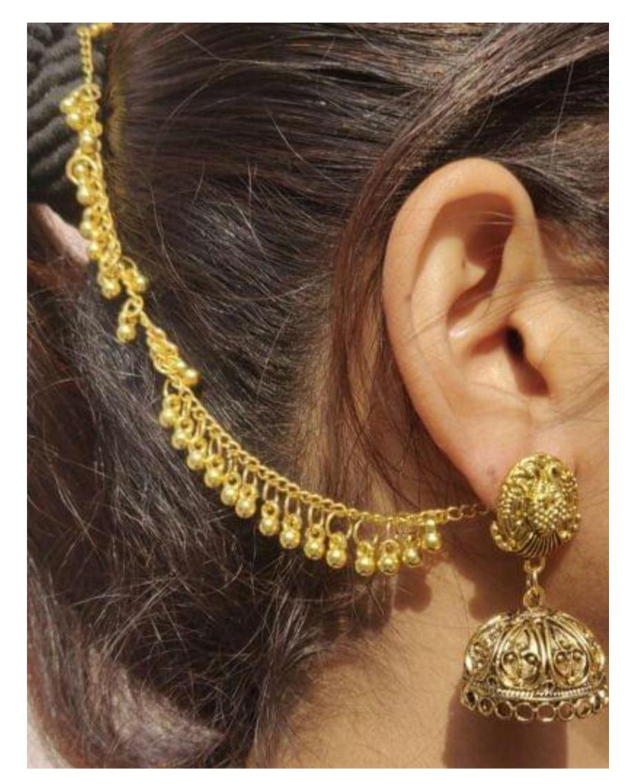 German Silver Single Line Ghunghru Earchain Stud Jhumki in Germany