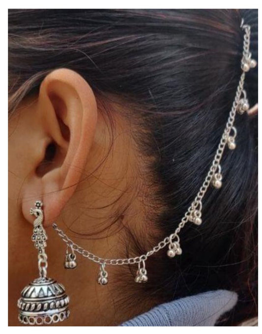 German Silver Earchain Stud Jhumki in Germany