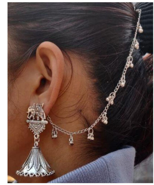 German Silver Single Line Ghunghru Earchain Stud Jhumki in Berlin