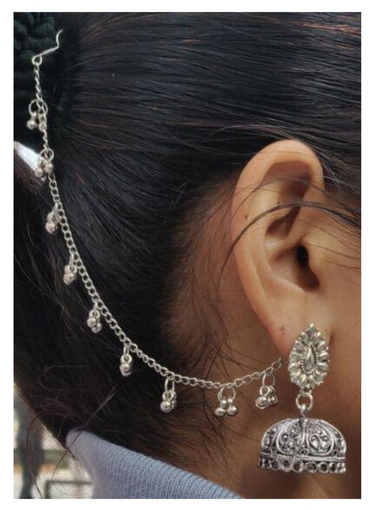 German Silver Single Line Ghunghru Earchain Stud Jhumki in Berlin