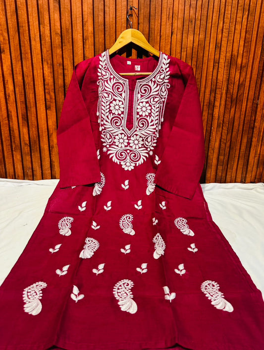 Maroon Kurti for Women embroidery and fabric detail - Neha Couture Indian Fashion