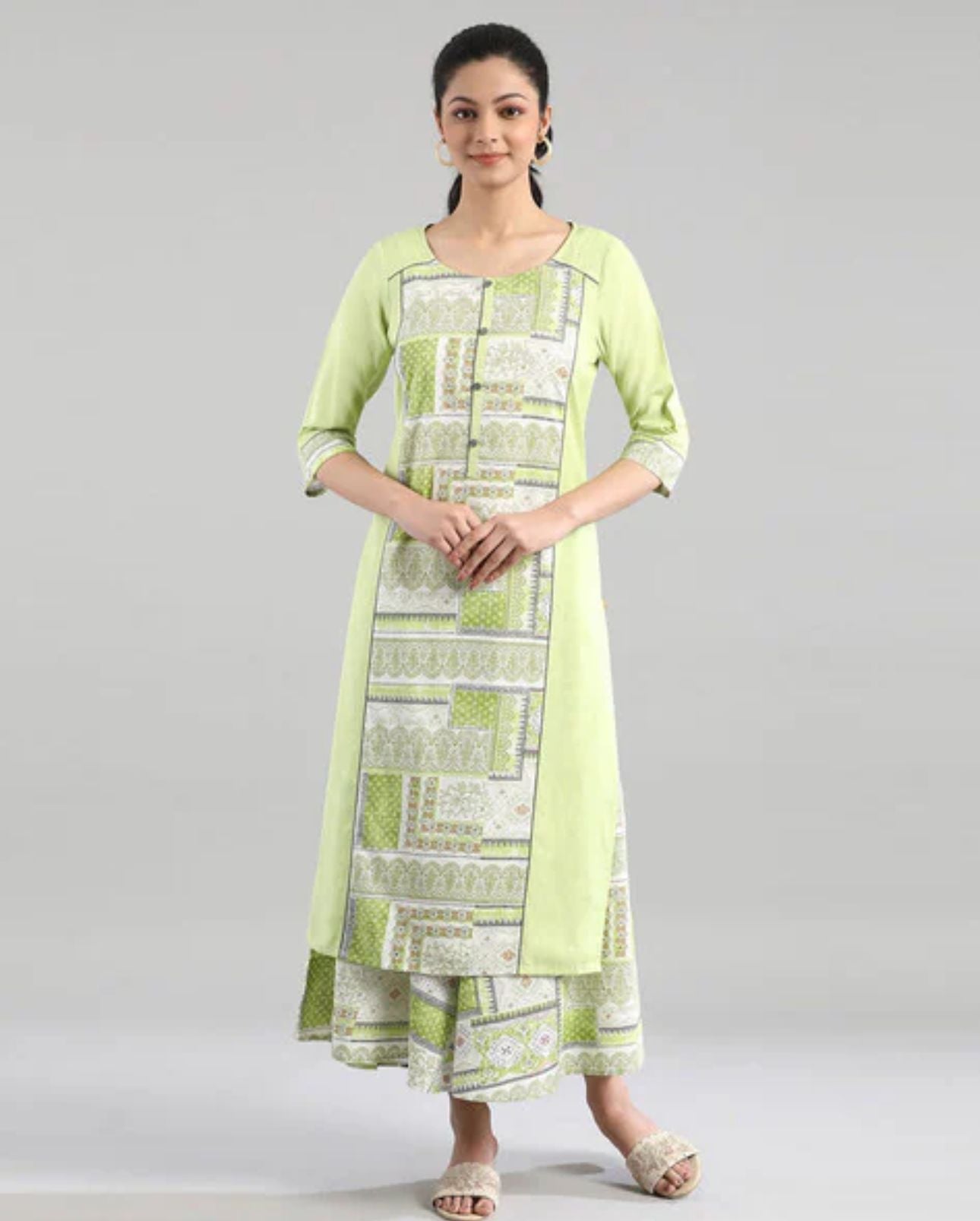 Printed Round Neck Cotton Flax Women Kurta Set in Germany