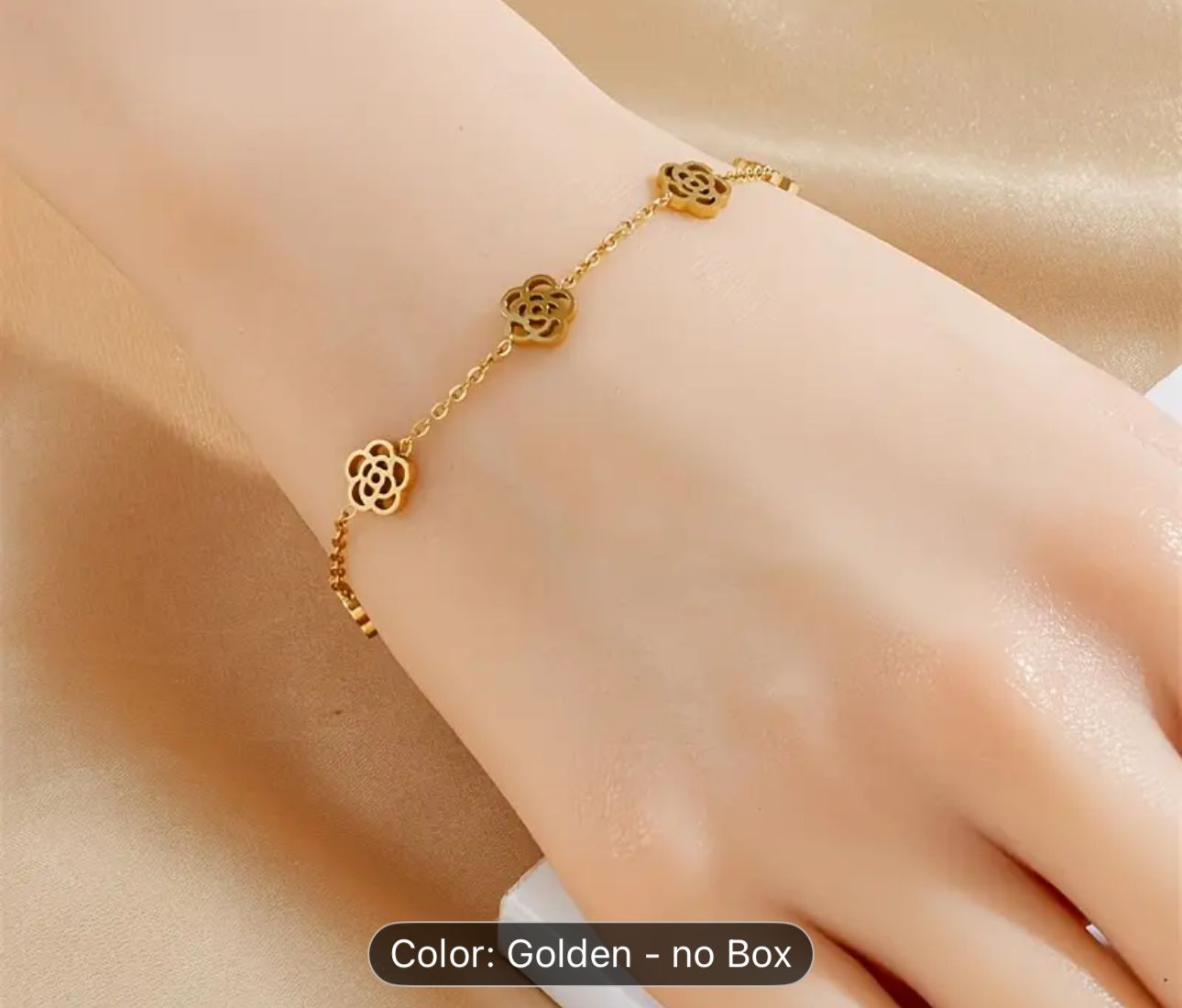 Gold-Plated Stainless Steel Hollow Rose Flower Chain Bracelet in Munich