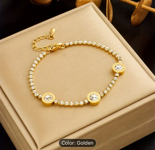 Round Zircon Pendant Square Diamond Titanium Steel Bracelet in Germany