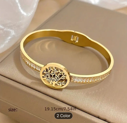 Retro Life Tree incelet Chunky Gold Bracelet Rhinestone Cuff Bracelet For Women in Munich
