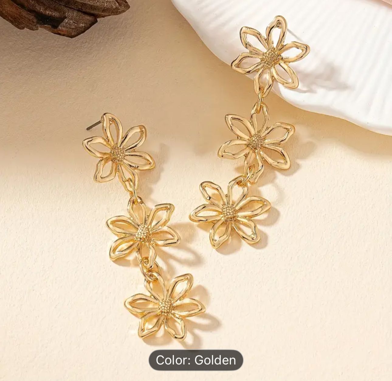 Golden Hollow Flower Design Long Dangle Earrings in Berlin