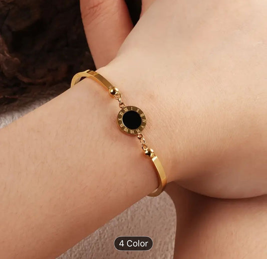 Stainless Steel Gold Color Roman Style Natural Black Bracelet in Germany