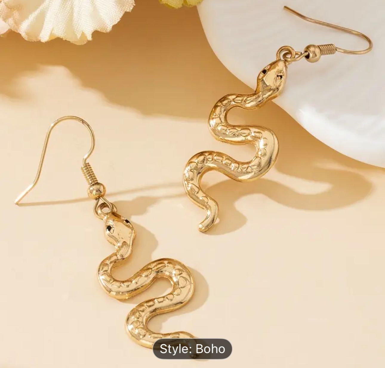 Elegant Golden Snake Drop Earrings with Sparkling in Berlin