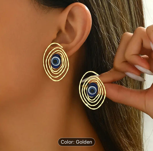 Spiral Line Evil Eye Earrings in Berlin