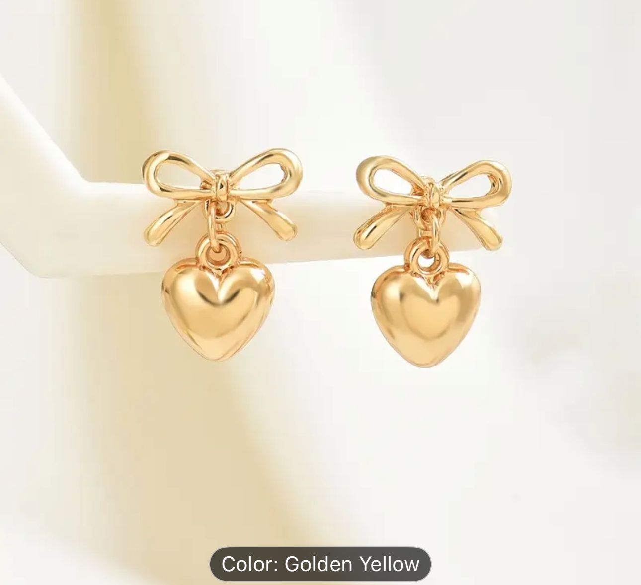 Gold Plated Anti-Tarnish Cute Bow with heart dangler Stainless Steel Earrings in Berlin
