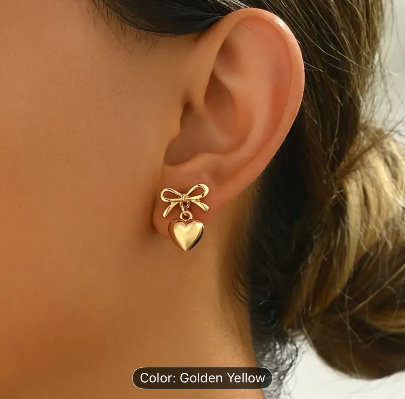 Gold Plated Anti-Tarnish Cute Bow with heart dangler Stainless Steel Earrings in Berlin