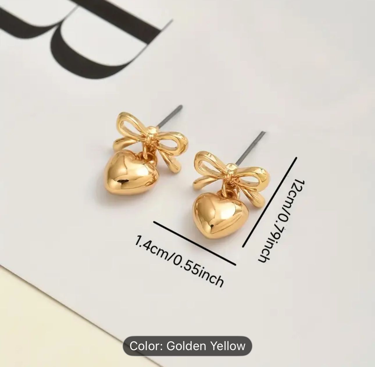 Gold Plated Anti-Tarnish Cute Bow with heart dangler Stainless Steel Earrings in Berlin