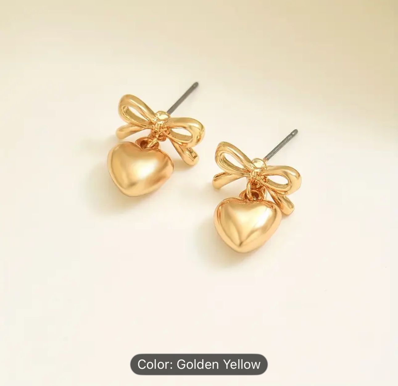 Gold Plated Anti-Tarnish Cute Bow with heart dangler Stainless Steel Earrings in Berlin