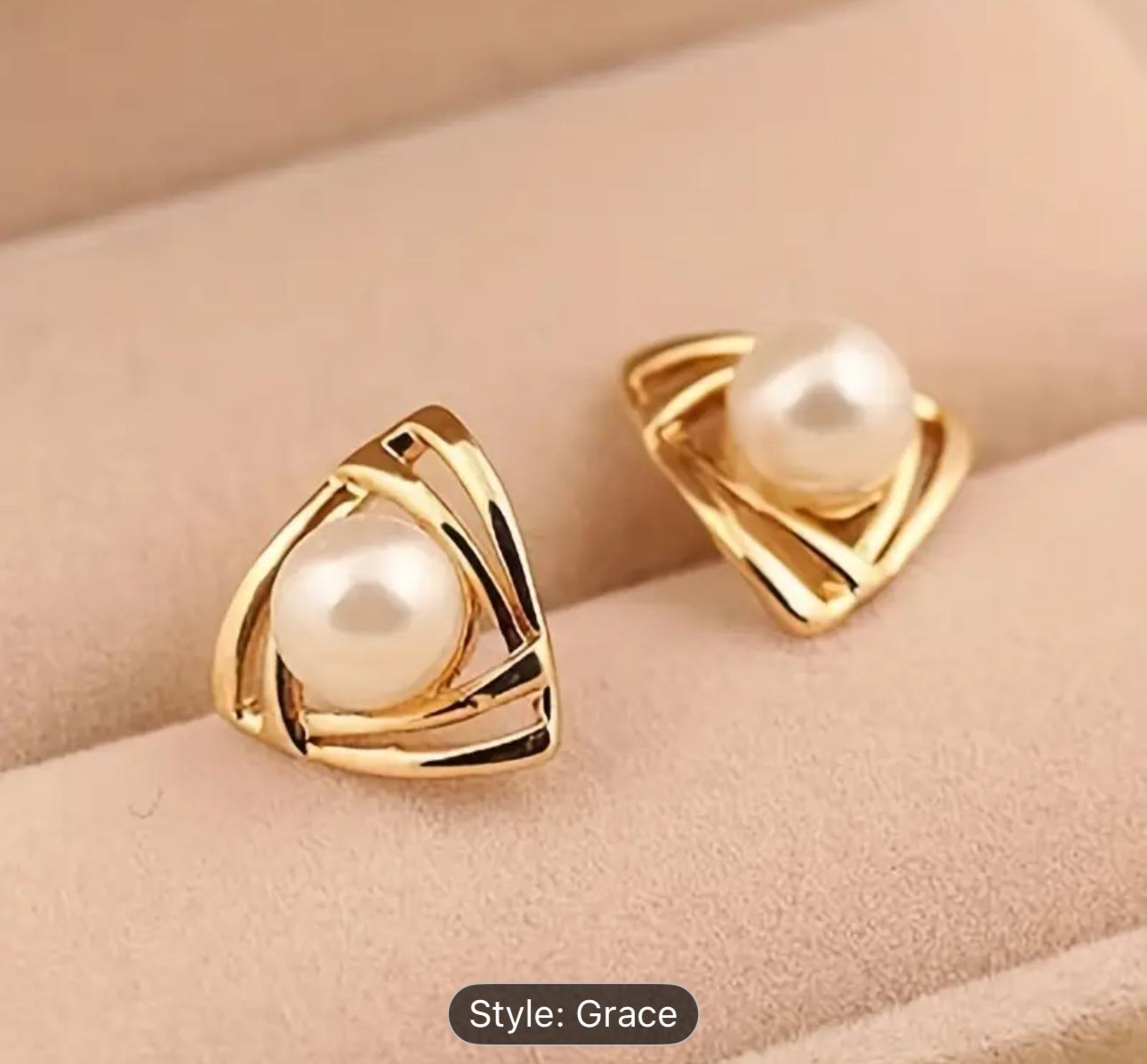 Hollow Triangle Gold Faux Pearl Decor Elegant Stud Earrings for Women in Germany