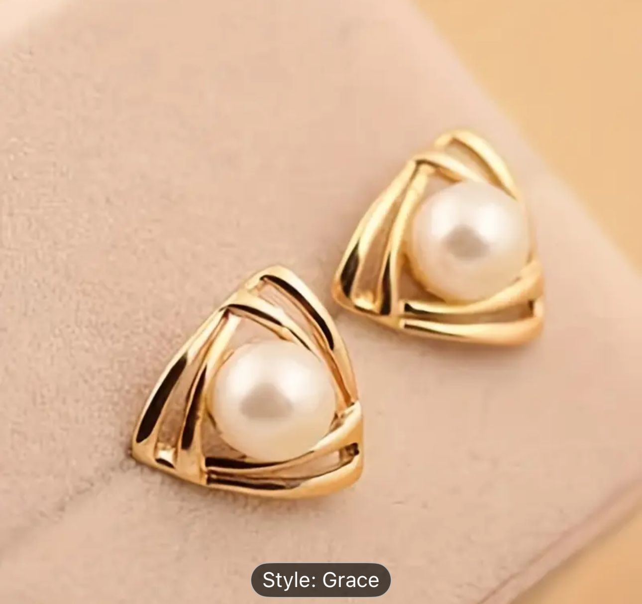 Hollow Triangle Gold Faux Pearl Decor Elegant Stud Earrings for Women in Germany