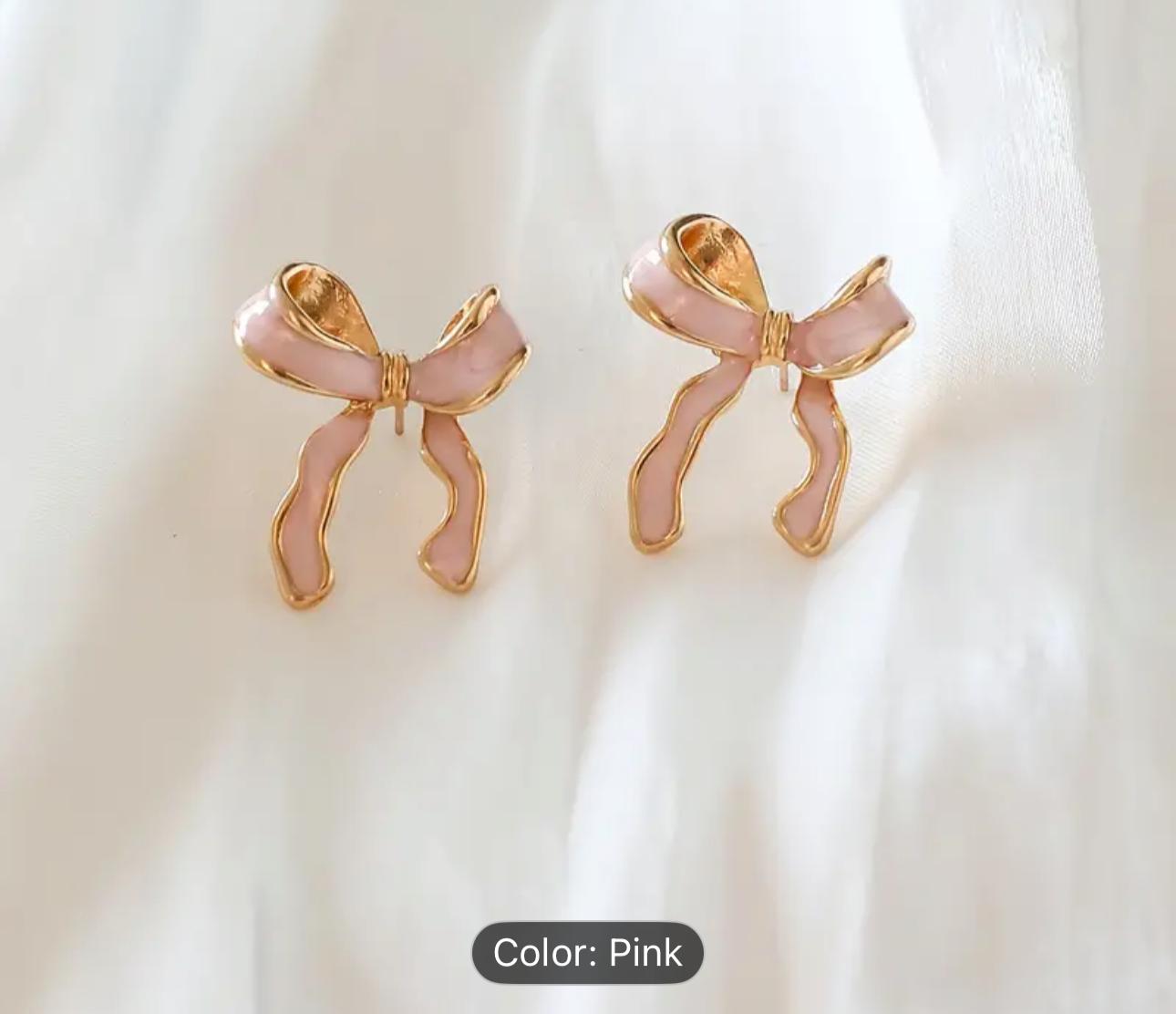 Fashion Enamel Pink bow Earrings in Munich