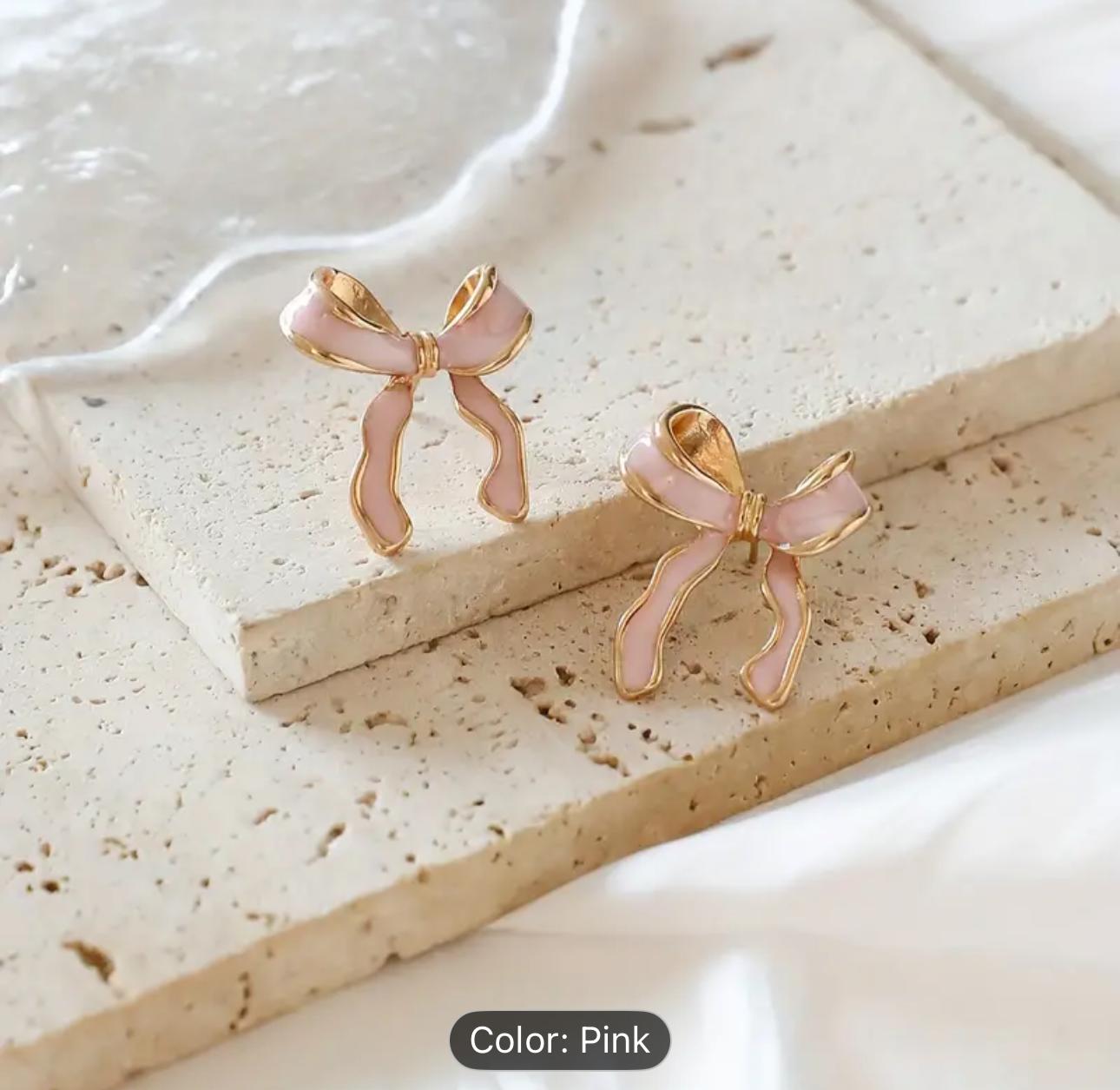 Fashion Enamel Pink bow Earrings in Munich