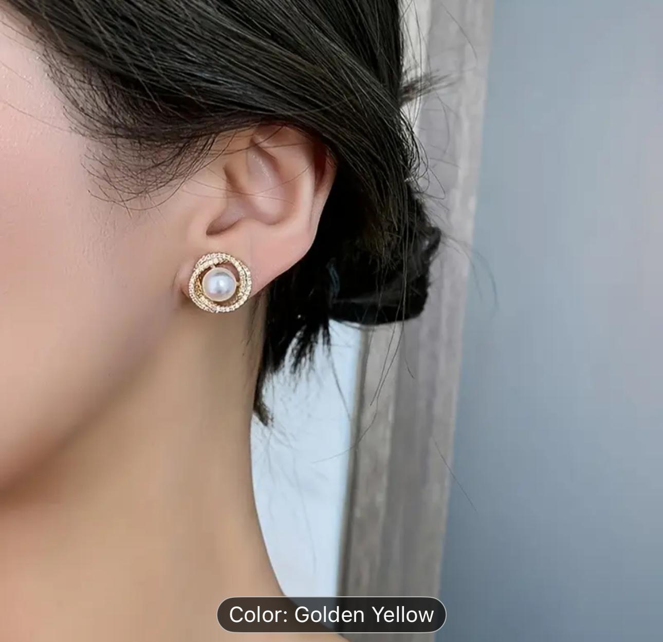 Round Pearl Zircon Korean Earrings in Germany