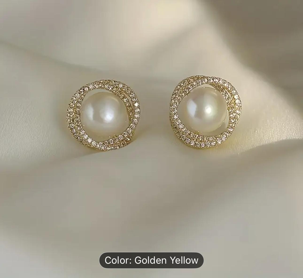 Round Pearl Zircon Korean Earrings in Germany