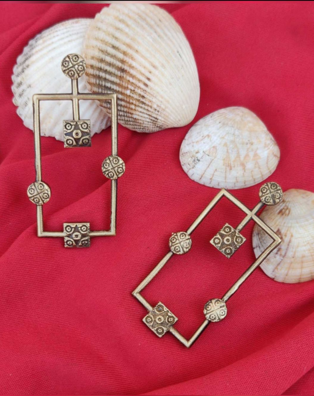 Unique Handmade Brass Black Plated Rectangle Shape Round Stud Dangler Earring in Germany