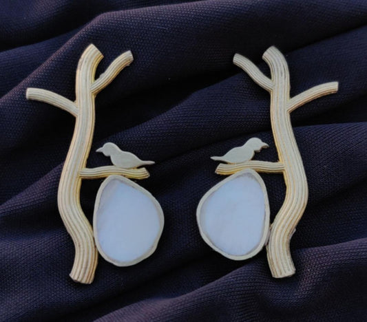 Contemporary Brass Handmade Mother of Pearl Bird Earring in Berlin
