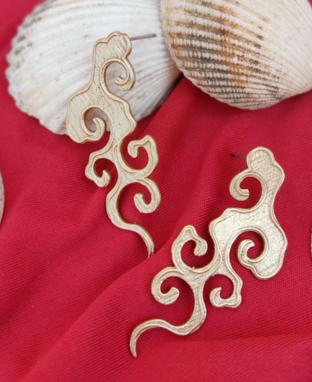 Handmade Brass Gold- Toned Cloud-Inspired Filigree Earrings in Germany