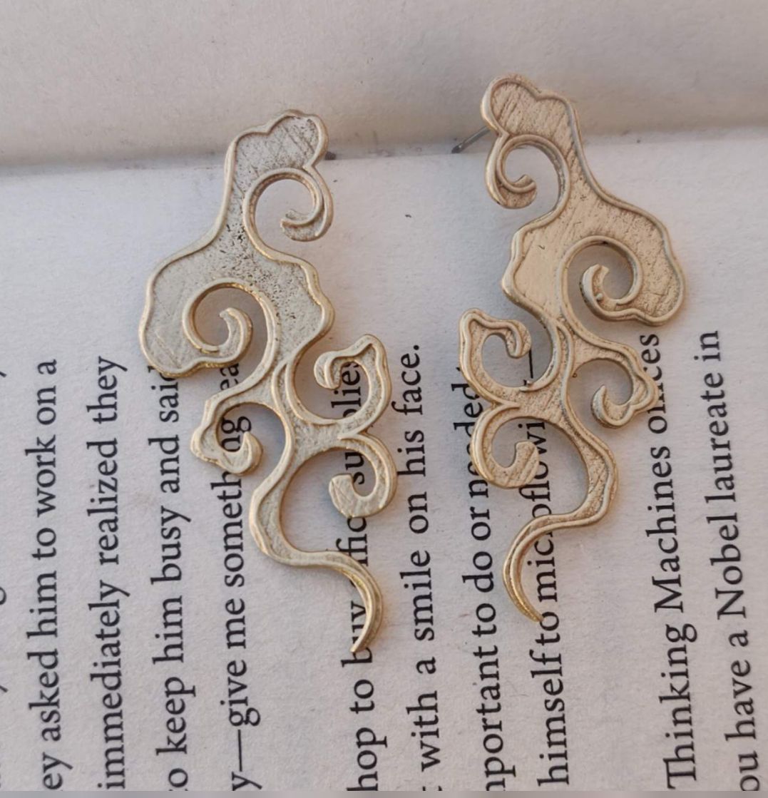 Handmade Brass Gold- Toned Cloud-Inspired Filigree Earrings in Germany