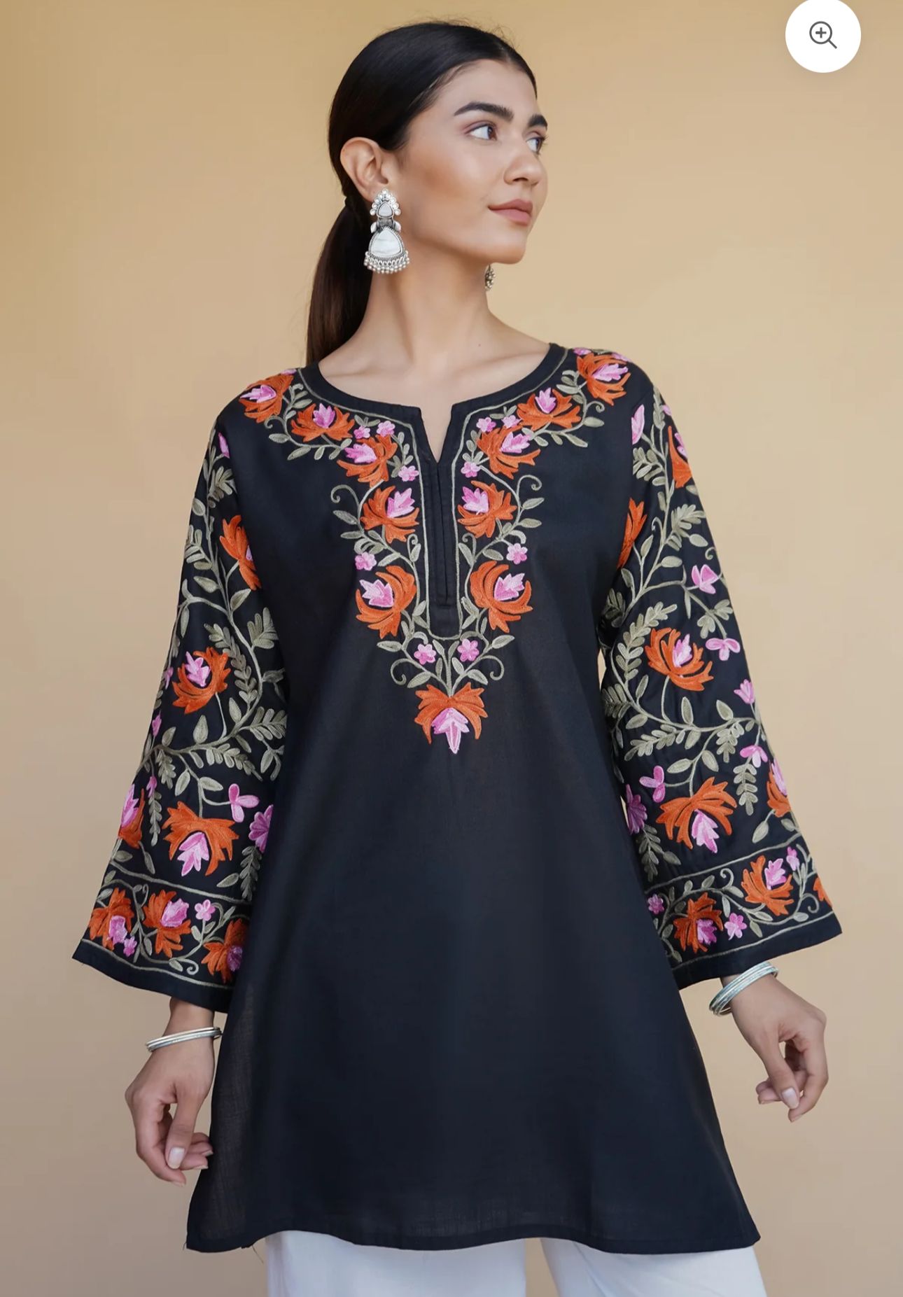 Floral Embroidered Kashmiri Aari Work Pure Cotton Short Kurti in Berlin