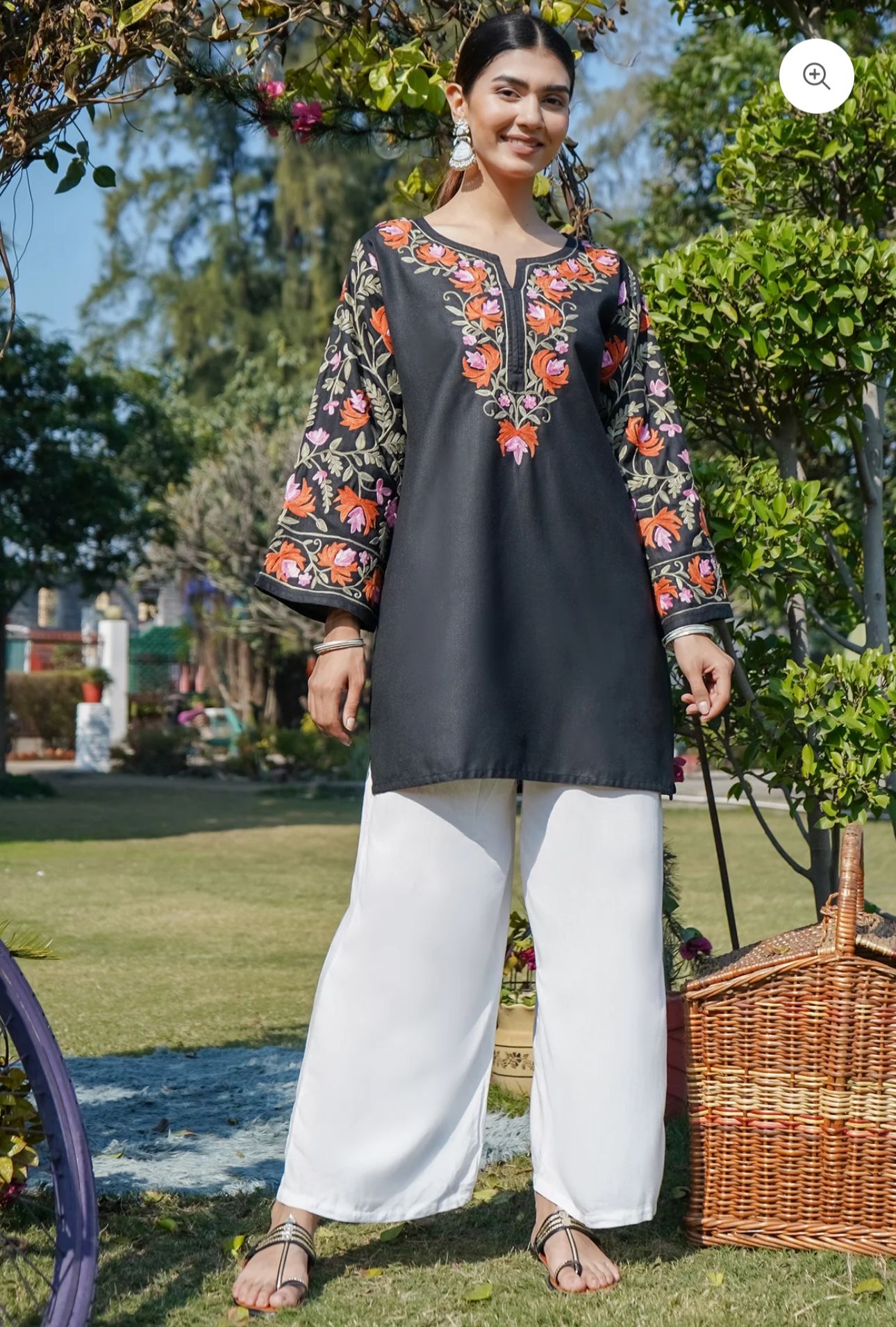 Floral Embroidered Kashmiri Aari Work Pure Cotton Short Kurti in Berlin