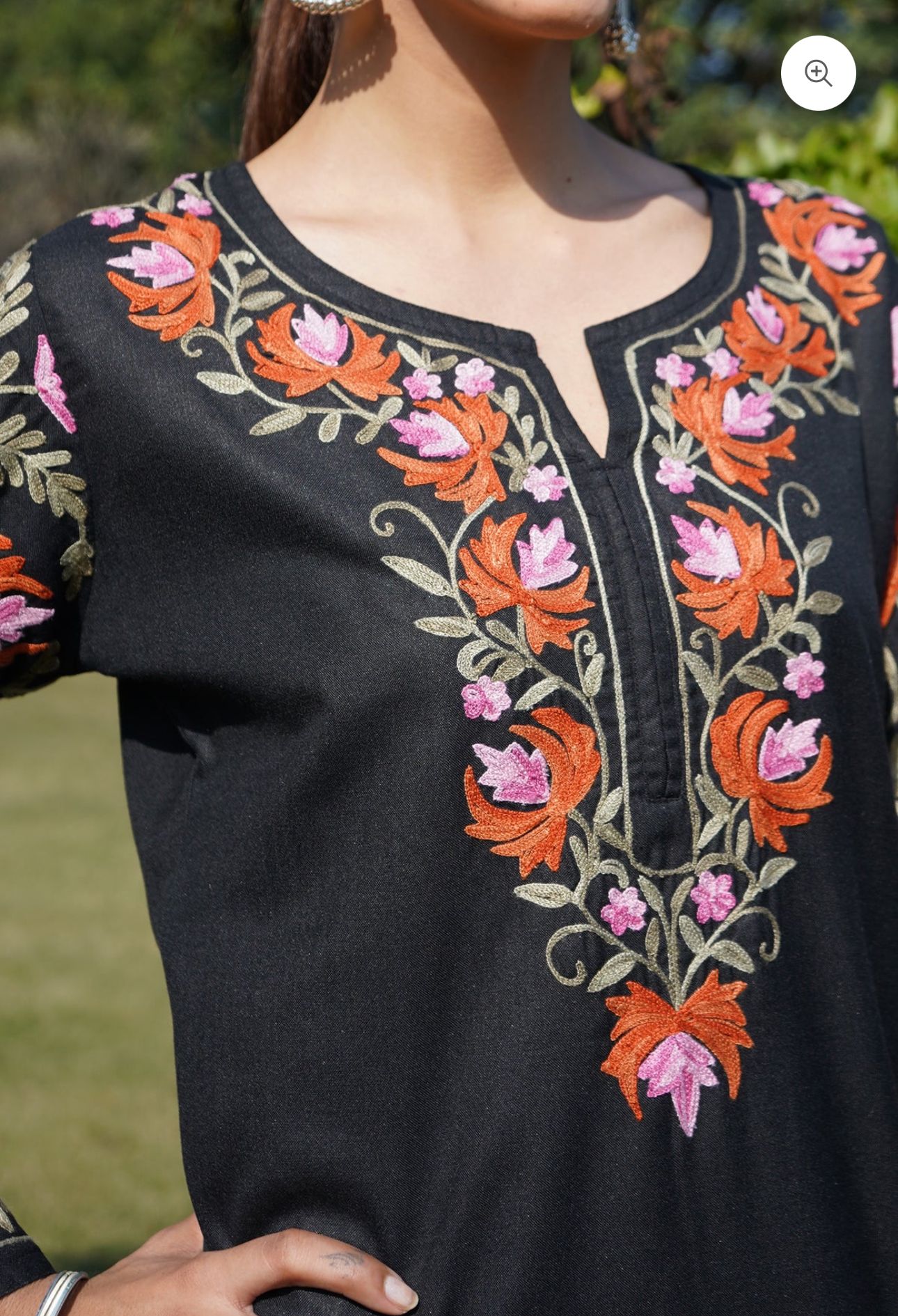 Floral Embroidered Kashmiri Aari Work Pure Cotton Short Kurti in Berlin