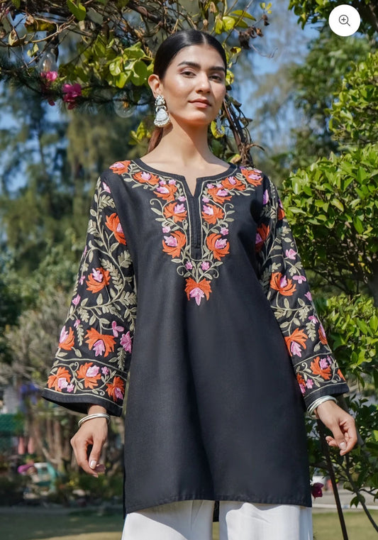 Floral Embroidered Kashmiri Aari Work Pure Cotton Short Kurti in Berlin
