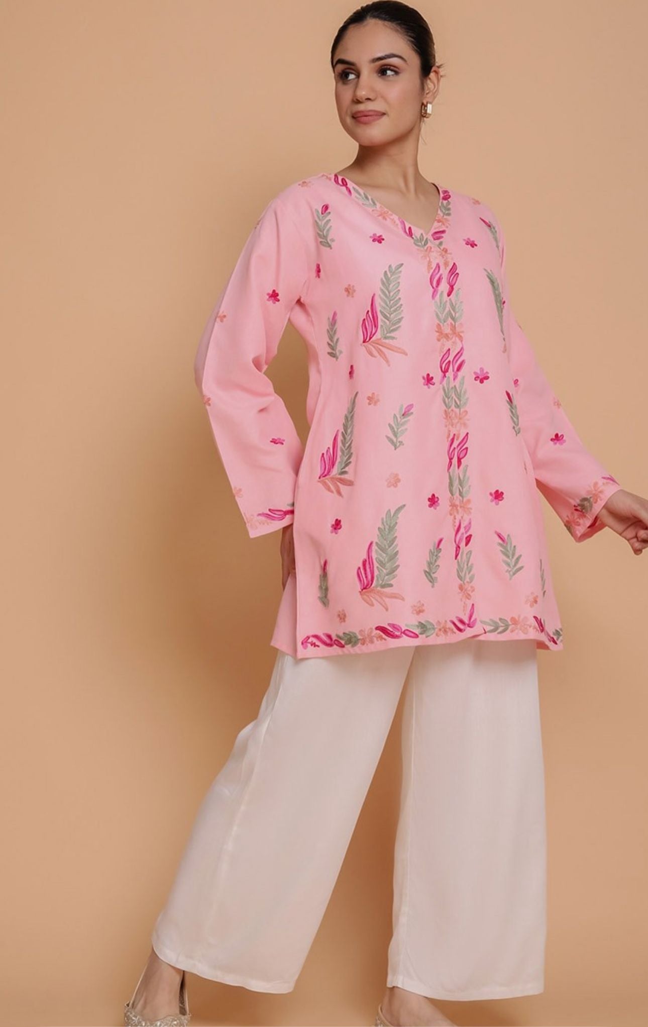Floral Embroidered Pastels Cotton A-line Kurta in Germany