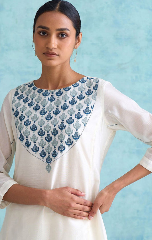 Women Solid Cotton Blend Flared Kurta embroidery and fabric detail - Neha Couture Indian Fashion