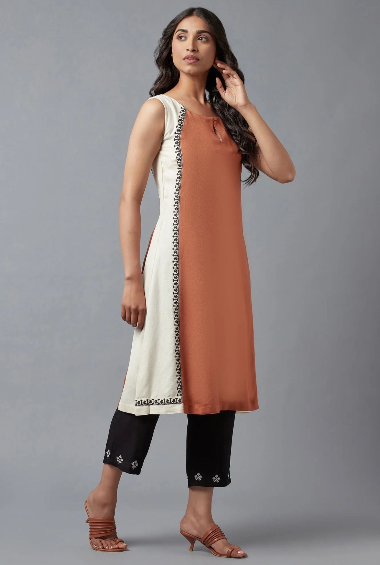 Rust Brown Embroidered kurta in Munich