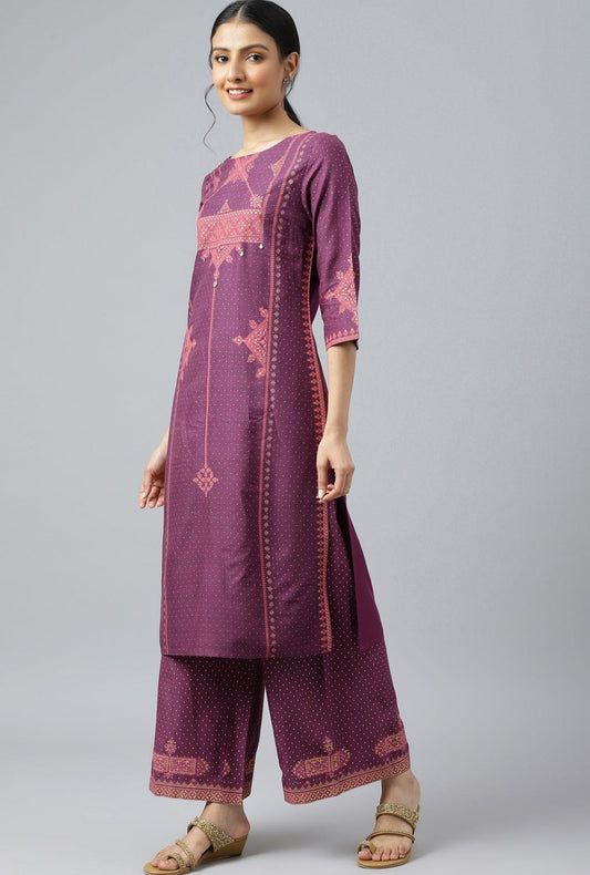 Purple Rayon kurta With Coins And Sequins Embellishment embroidery and fabric detail - Neha Couture Indian Fashion