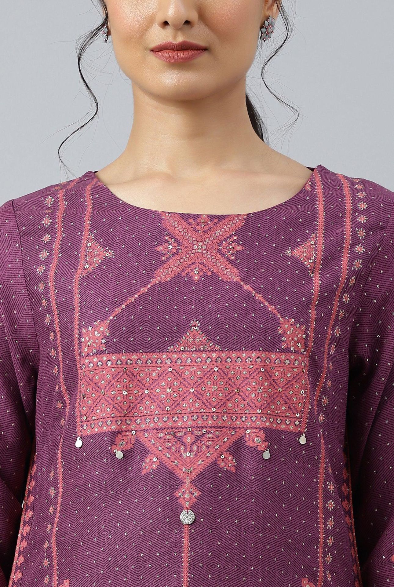 Purple Rayon kurta With Coins And Sequins Embellishment in Germany