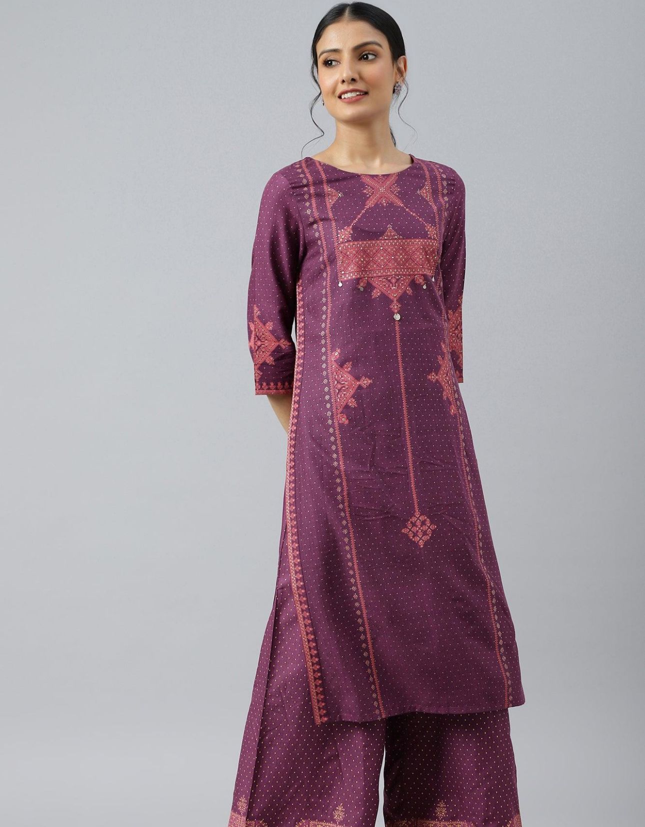 Purple Rayon kurta With Coins And Sequins Embellishment in Germany