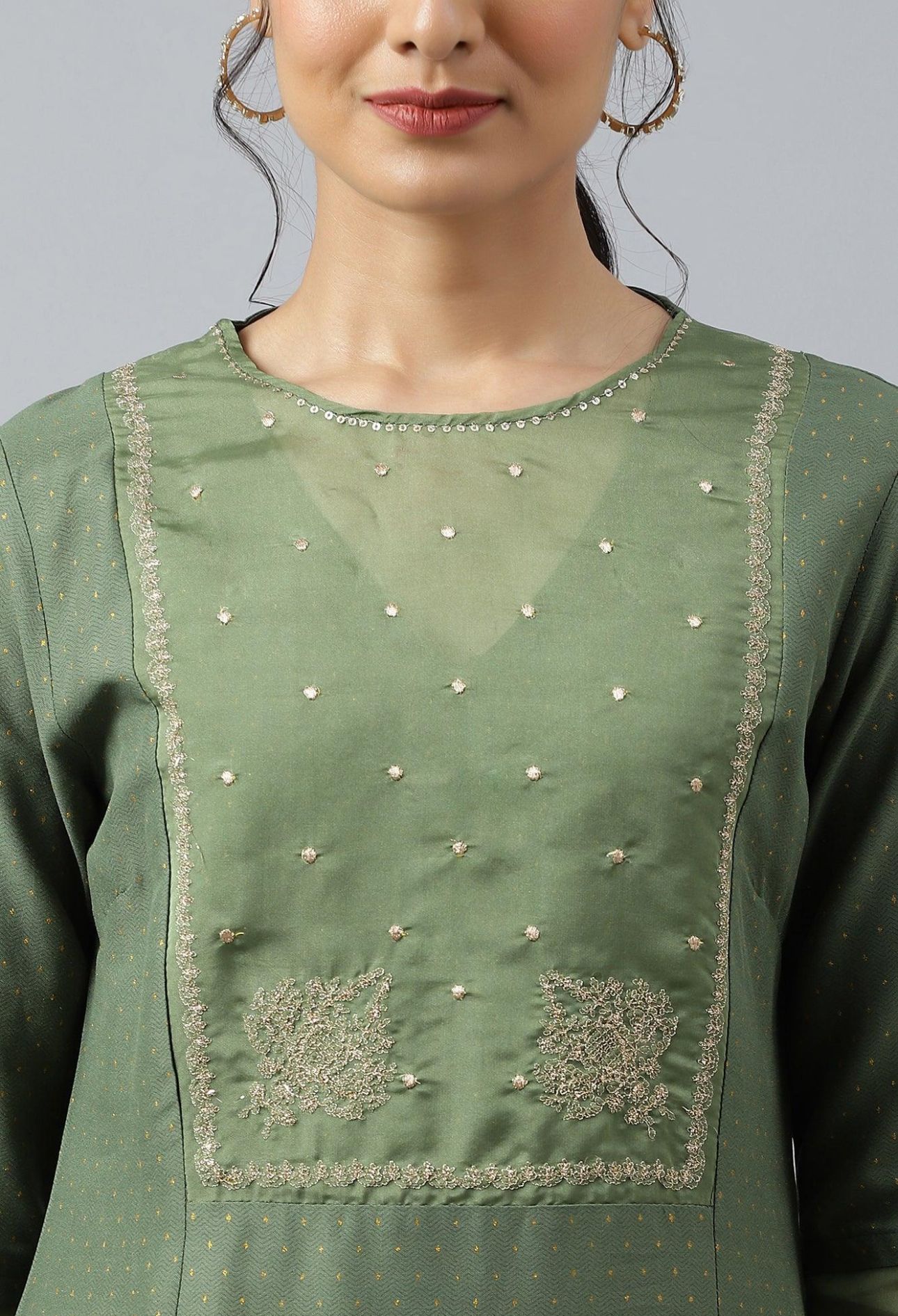 Olive Green A-Line Embroidered kurta With Sequins in Munich